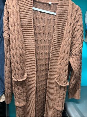 Cozy Cable Knit Open-Front Sweater Cardigan - Brown